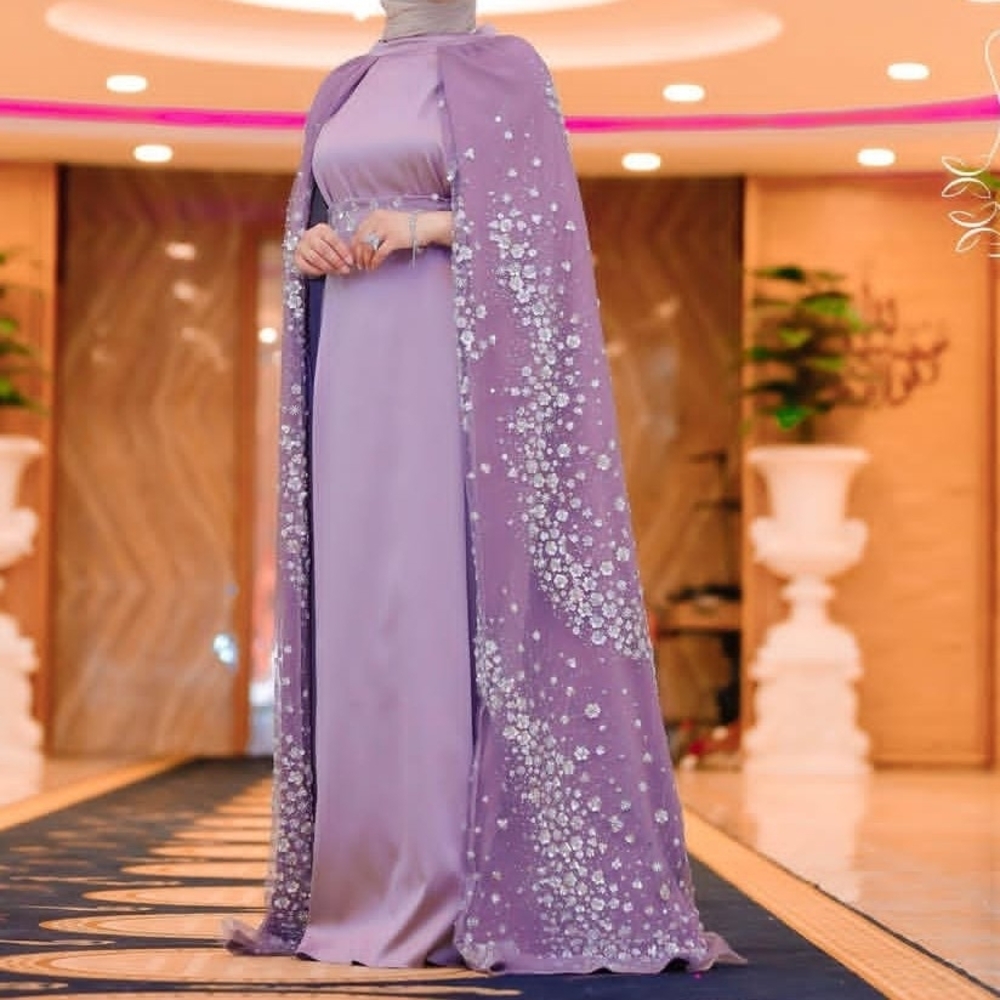 Elegant Lavender  Dress with Embellished Cape